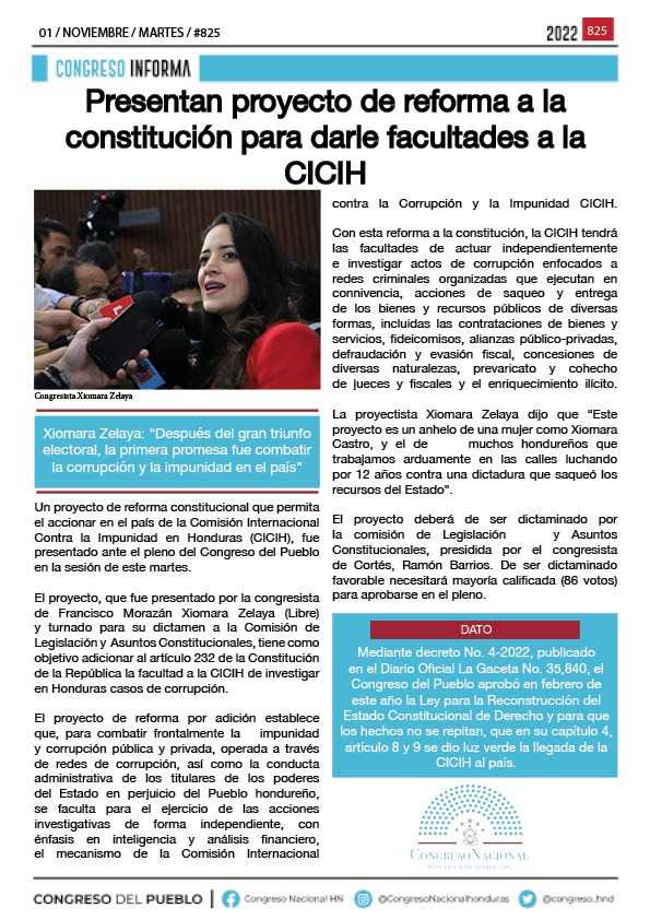 Presentan proyecto  para darle facultades a la CICIH
